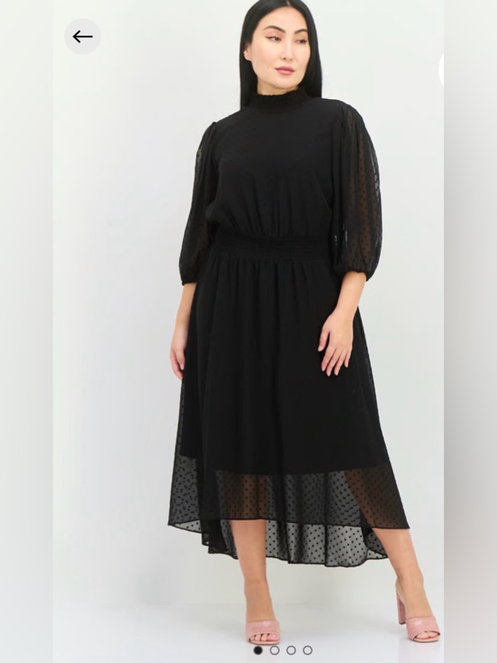 Nanette Lepore Black Half Sleeve Swiss Dot Mock Neck Fit & Flare High -Low Dress